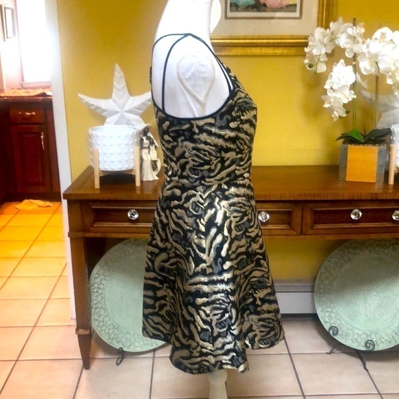 Design Lab (Lord& Taylor) Black/ Gold Animal Print Jacquard Cocktail Dress Sz S - Picture 6 of 16
